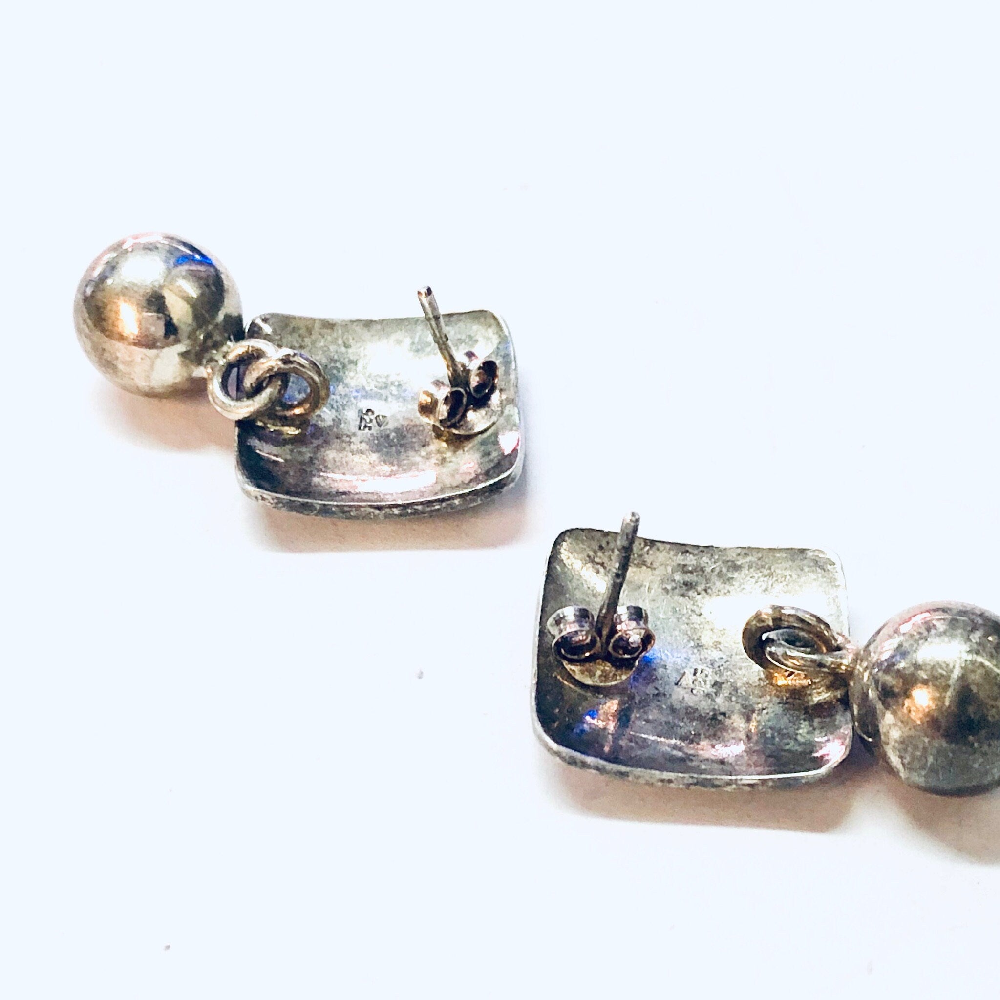 Vintage Earrings, Silver Earrings, Geometric Jewelry, Pierced Ears, Unique Earrings, Vintage Jewelry, Square Earrings, Simple Jewelry, 925