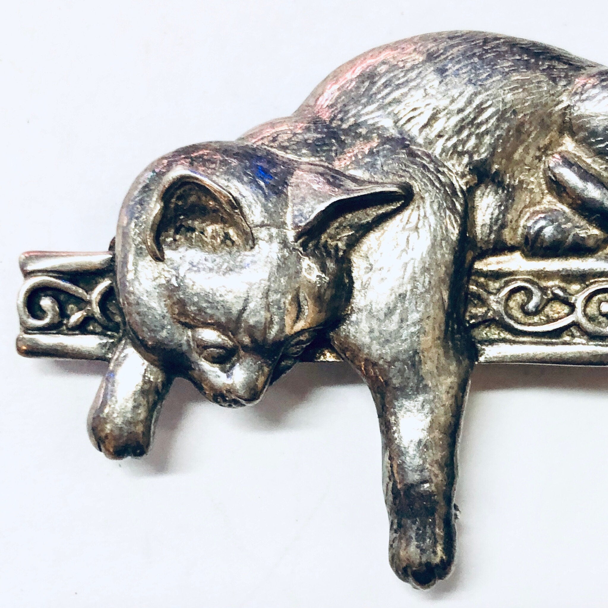 Vintage Brooch, Silver Brooch, Cat Brooch, Cat Pin, Cat Jewelry, Kitty Cat Pin, Cat Lover Gift, Vintage Jewelry, Animal Jewelry, Animal Pin