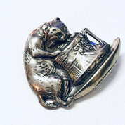 Vintage Brooch, Silver Brooch, Cat Brooch, Cat Pin, Vintage Pin, Cat Jewelry, Animal Jewelry, Teacup Cat Pin, Cat in Cup, Vintage Jewelry,