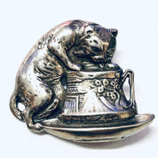 Vintage Brooch, Silver Brooch, Cat Brooch, Cat Pin, Vintage Pin, Cat Jewelry, Animal Jewelry, Teacup Cat Pin, Cat in Cup, Vintage Jewelry,