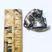 Vintage Brooch, Silver Brooch, Cat Brooch, Cat Pin, Vintage Pin, Cat Jewelry, Animal Jewelry, Teacup Cat Pin, Cat in Cup, Vintage Jewelry,