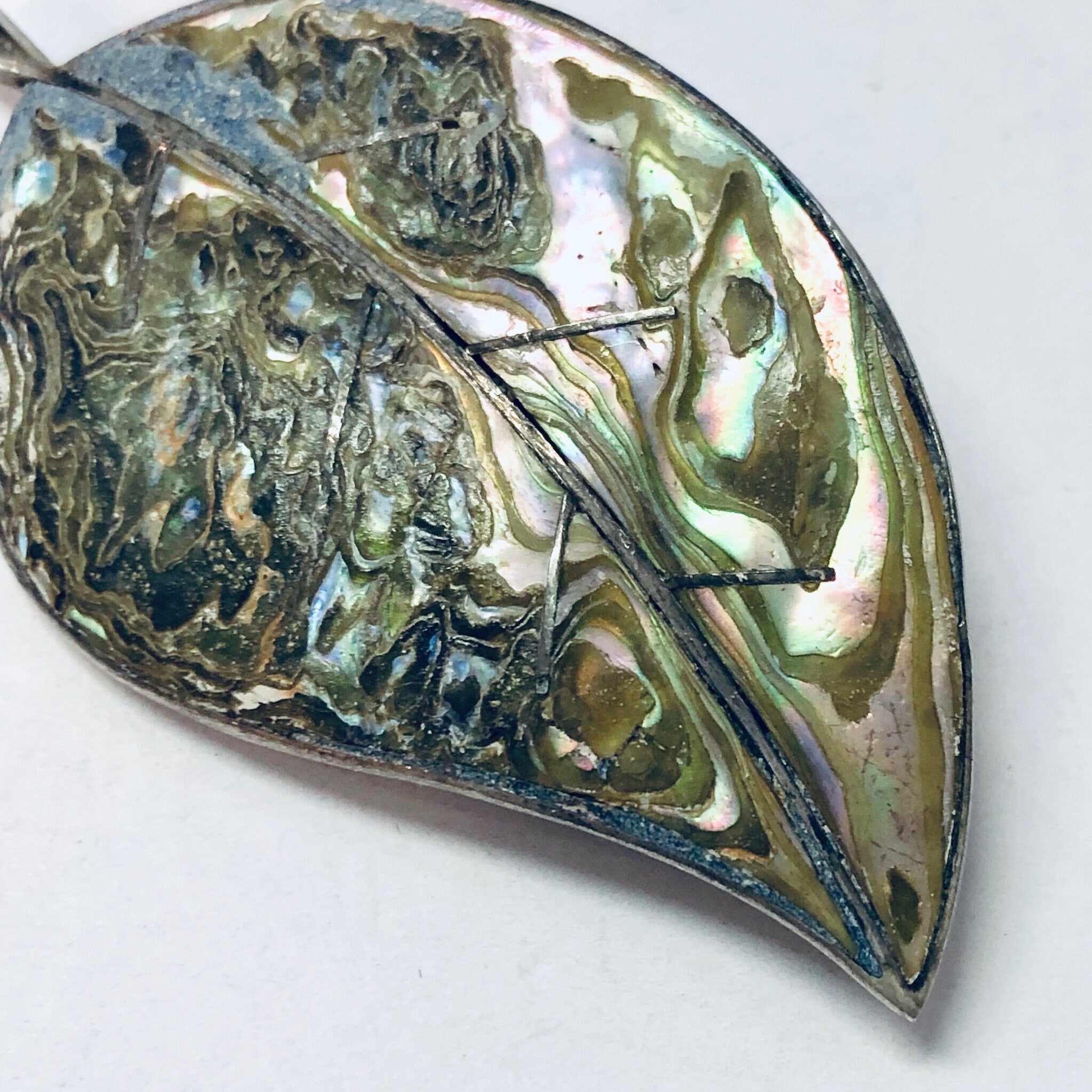 Vintage Brooch, Abalone Brooch, Leave Brooch, Vintage Pin, Silver Brooch, Silver Pin, Leaf Jewelry, Unique Pin, Shell Pin, 925 Brooch, Pin