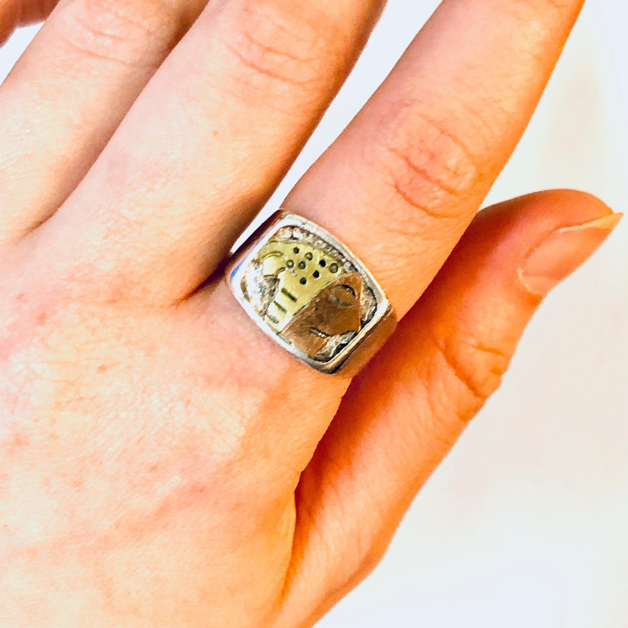 Vintage Ring, Silver Ring, Face Ring, Copper Face, Brass Ring, Statement Jewelry, Unique Ring, Face Jewelry, Vintage Jewelry, Statement Ring