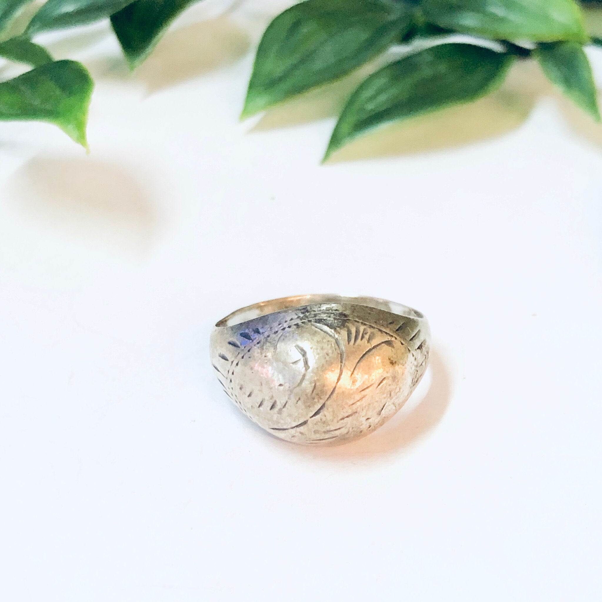 Vintage Ring, Silver Ring, Dome Ring, Etching Ring, Vintage Jewelry, Etched Design, Unique Jewelry, Everyday Jewelry, Etched Silver Ring,