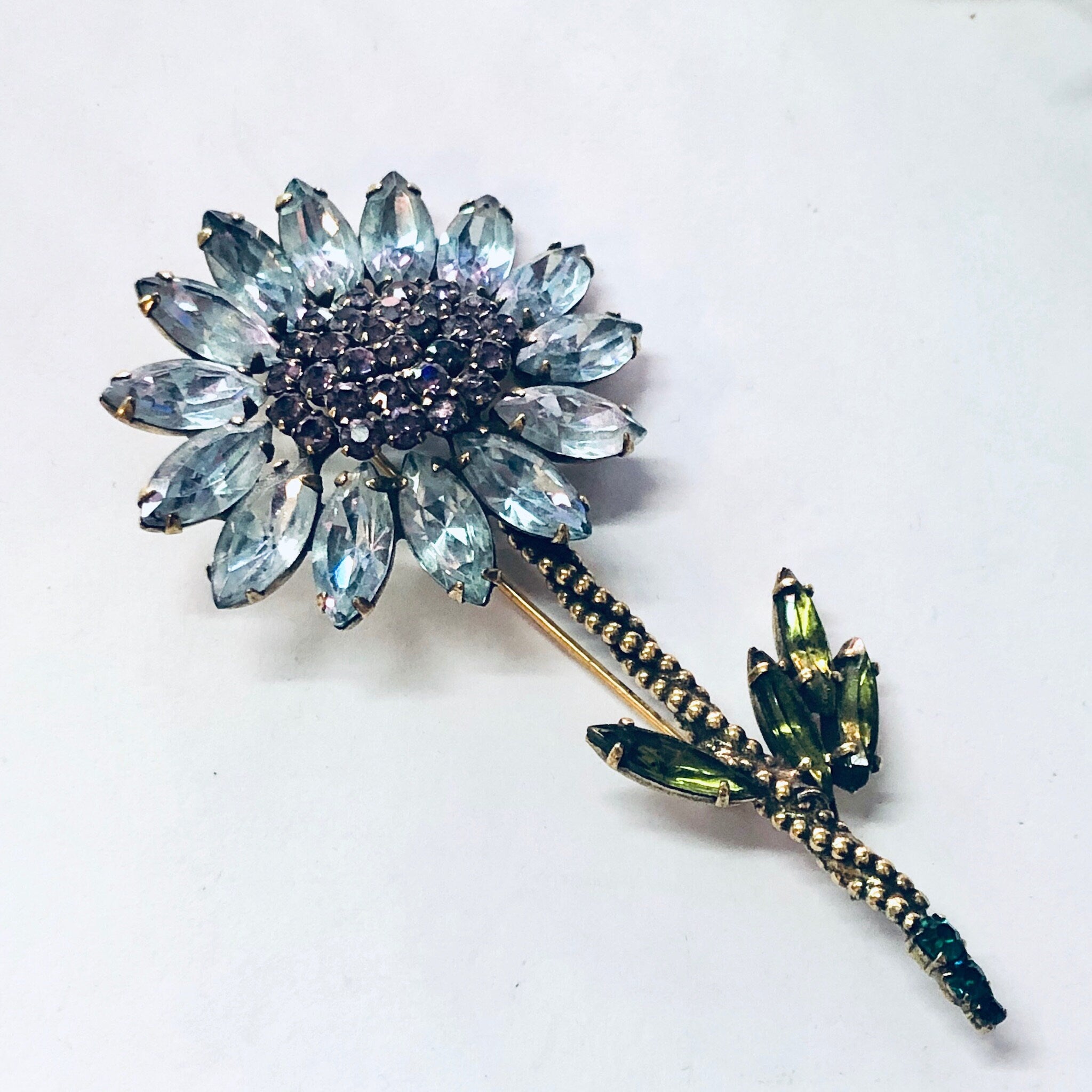 Vintage Brooch, Weiss Brooch, Rhinestone Jewelry, Flower Pin, Large Pin, Daisy Brooch, Vintage Jewelry, Weiss Jewelry, Costume Jewelry, Blue