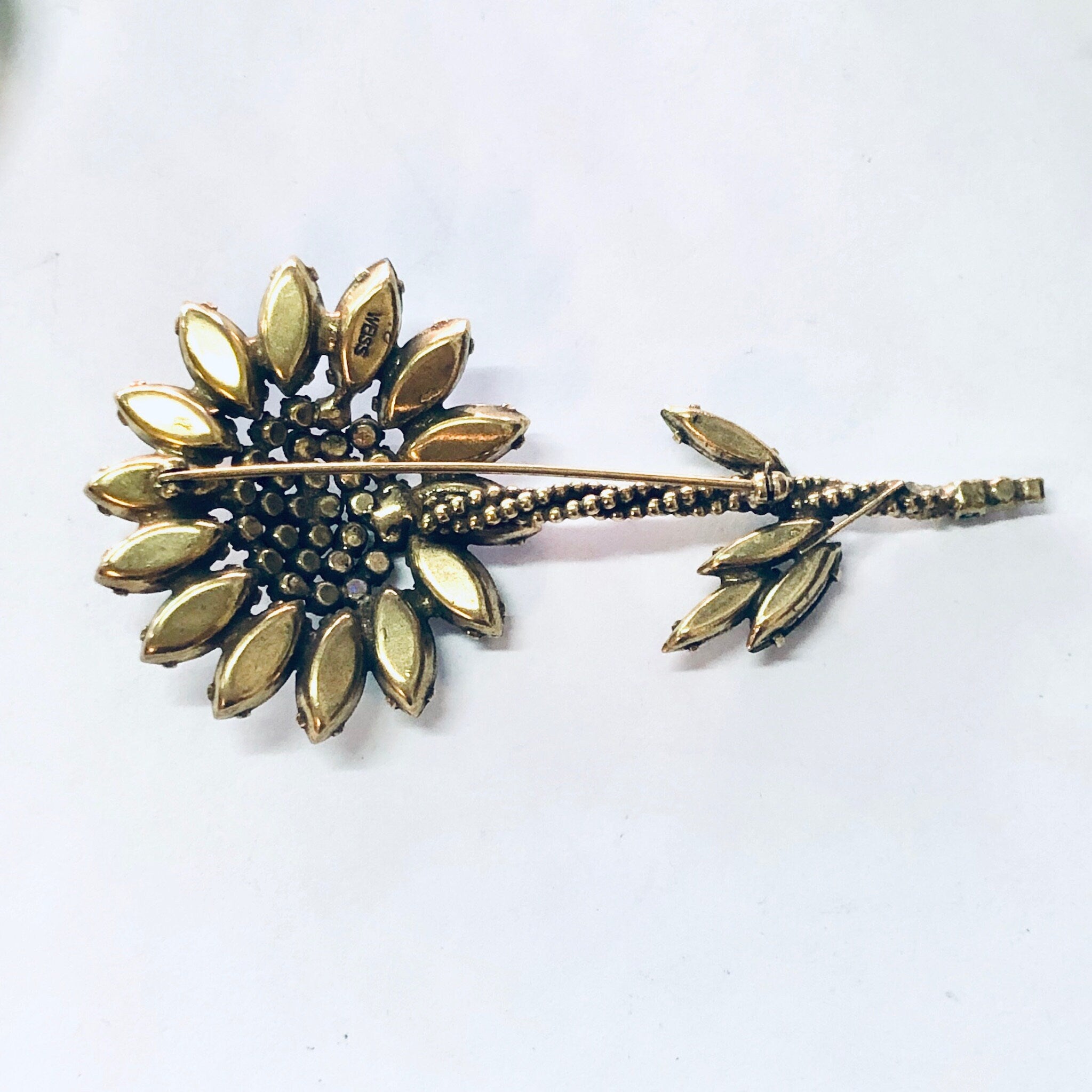 Vintage Brooch, Weiss Brooch, Rhinestone Jewelry, Flower Pin, Large Pin, Daisy Brooch, Vintage Jewelry, Weiss Jewelry, Costume Jewelry, Blue