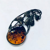Vintage Pin, Silver Pin, Amber Jewelry, Amber Brooch, Leaf Pin, Amber Gemstone, Vintage Brooch, Vintage Jewelry, Unique Pin, Orange Amber