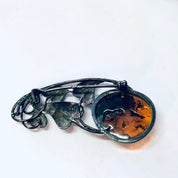 Vintage Pin, Silver Pin, Amber Jewelry, Amber Brooch, Leaf Pin, Amber Gemstone, Vintage Brooch, Vintage Jewelry, Unique Pin, Orange Amber