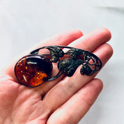 Vintage Pin, Silver Pin, Amber Jewelry, Amber Brooch, Leaf Pin, Amber Gemstone, Vintage Brooch, Vintage Jewelry, Unique Pin, Orange Amber