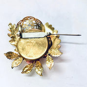 Vintage Brooch, Floral Brooch, Costume Jewelry, Vintage Jewelry, Gold Toned Pin, Pink Flowers, Rose Pin, Leaf Pin, Floral Design, Unique Pin
