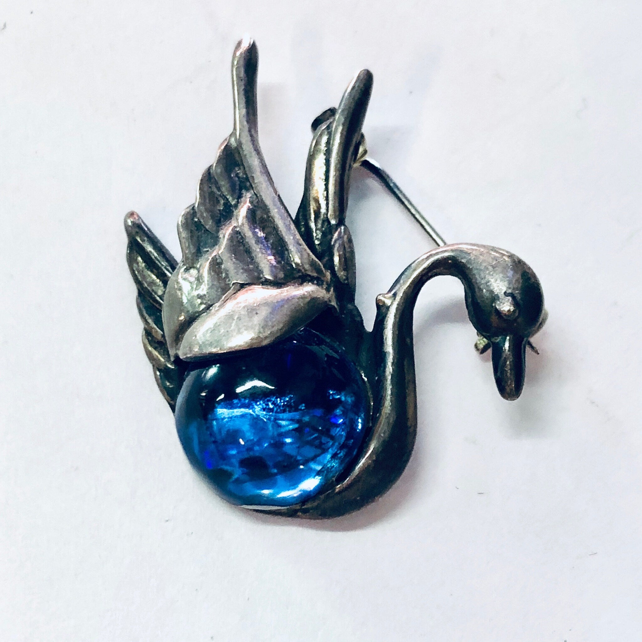 Vintage Pin, Silver Brooch, Vintage Brooch, Vintage jewelry, Bird Jewelry, Swan Pin, Blue Stone, Silver and Blue, Bird Brooch, Duck Pin, 925