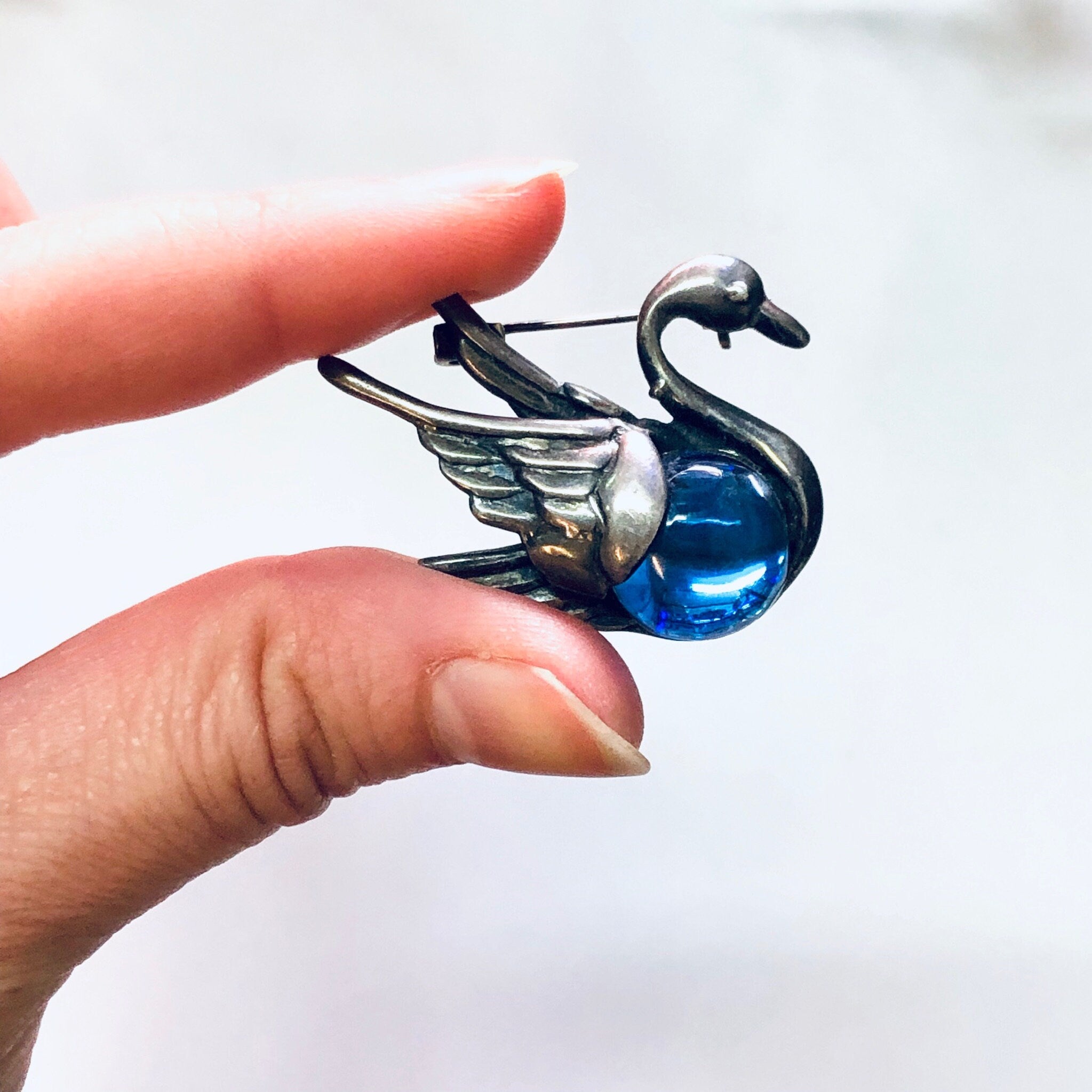 Vintage Pin, Silver Brooch, Vintage Brooch, Vintage jewelry, Bird Jewelry, Swan Pin, Blue Stone, Silver and Blue, Bird Brooch, Duck Pin, 925