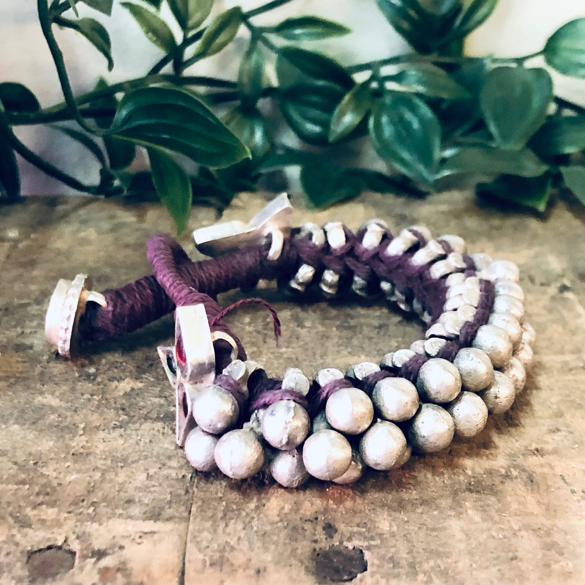 Vintage Bracelet, Beaded Bracelet, India Silver, India Bracelet, Vintage Jewelry, Unique Bracelet, Statement Jewelry, Maroon Bracelet, 925