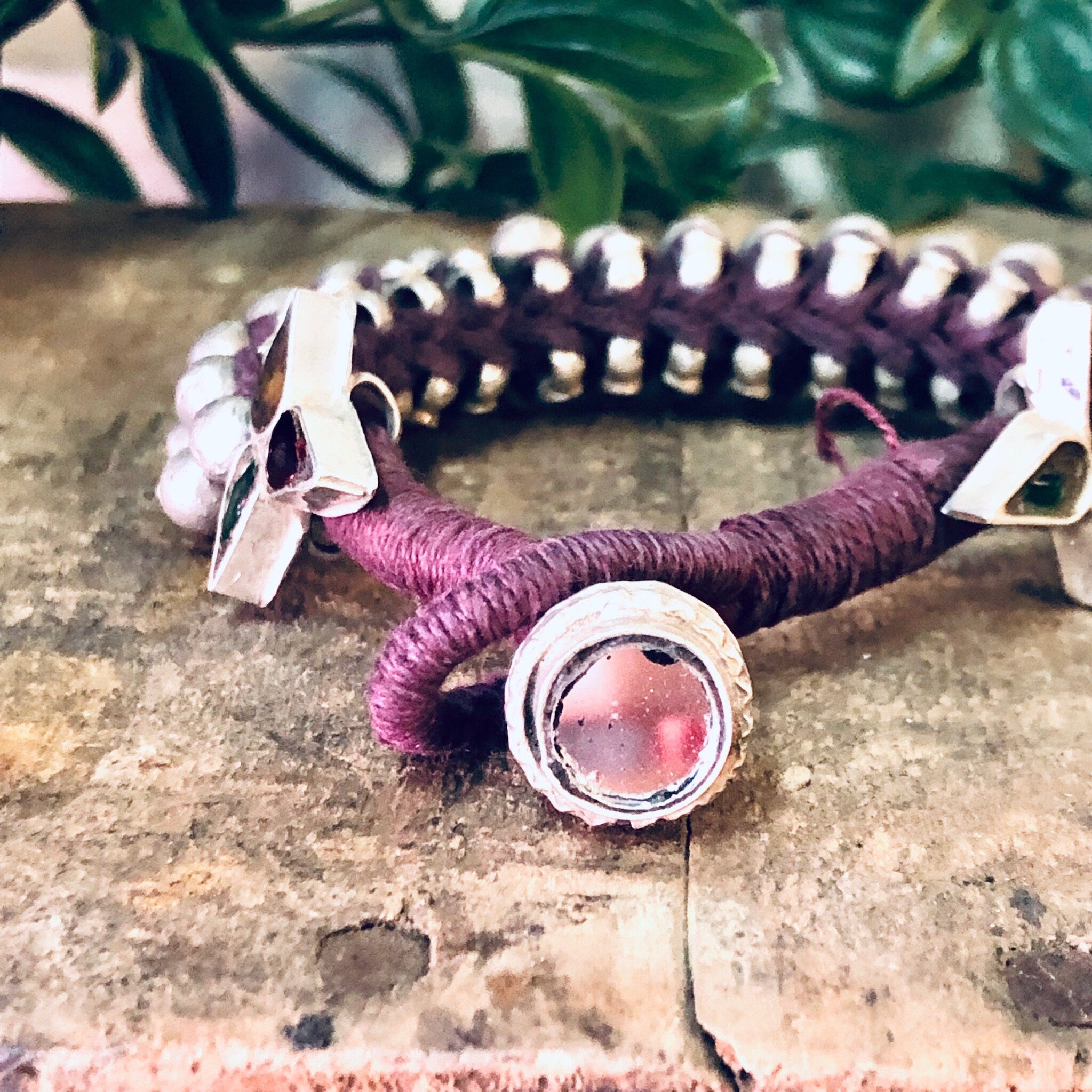 Vintage Bracelet, Beaded Bracelet, India Silver, India Bracelet, Vintage Jewelry, Unique Bracelet, Statement Jewelry, Maroon Bracelet, 925