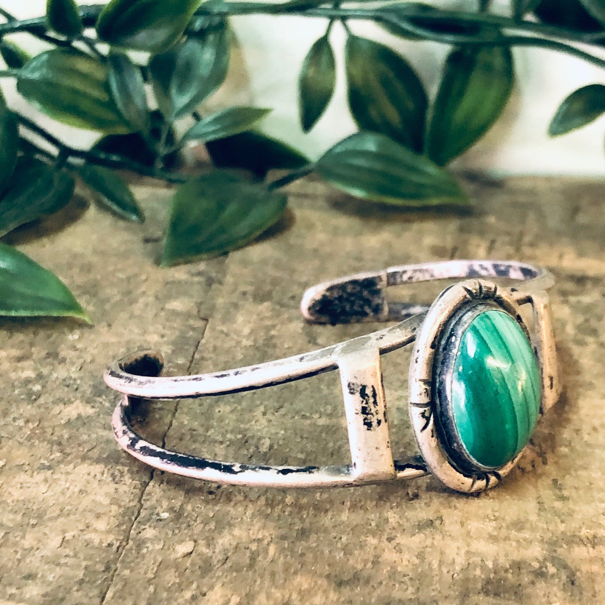 Vintage Bracelet, Cuff Bracelet, Vintage Cuff, Pewter Bracelet, Green Stone, Malachite Stone, Malachite Jewelry, Vintage Jewelry, Green
