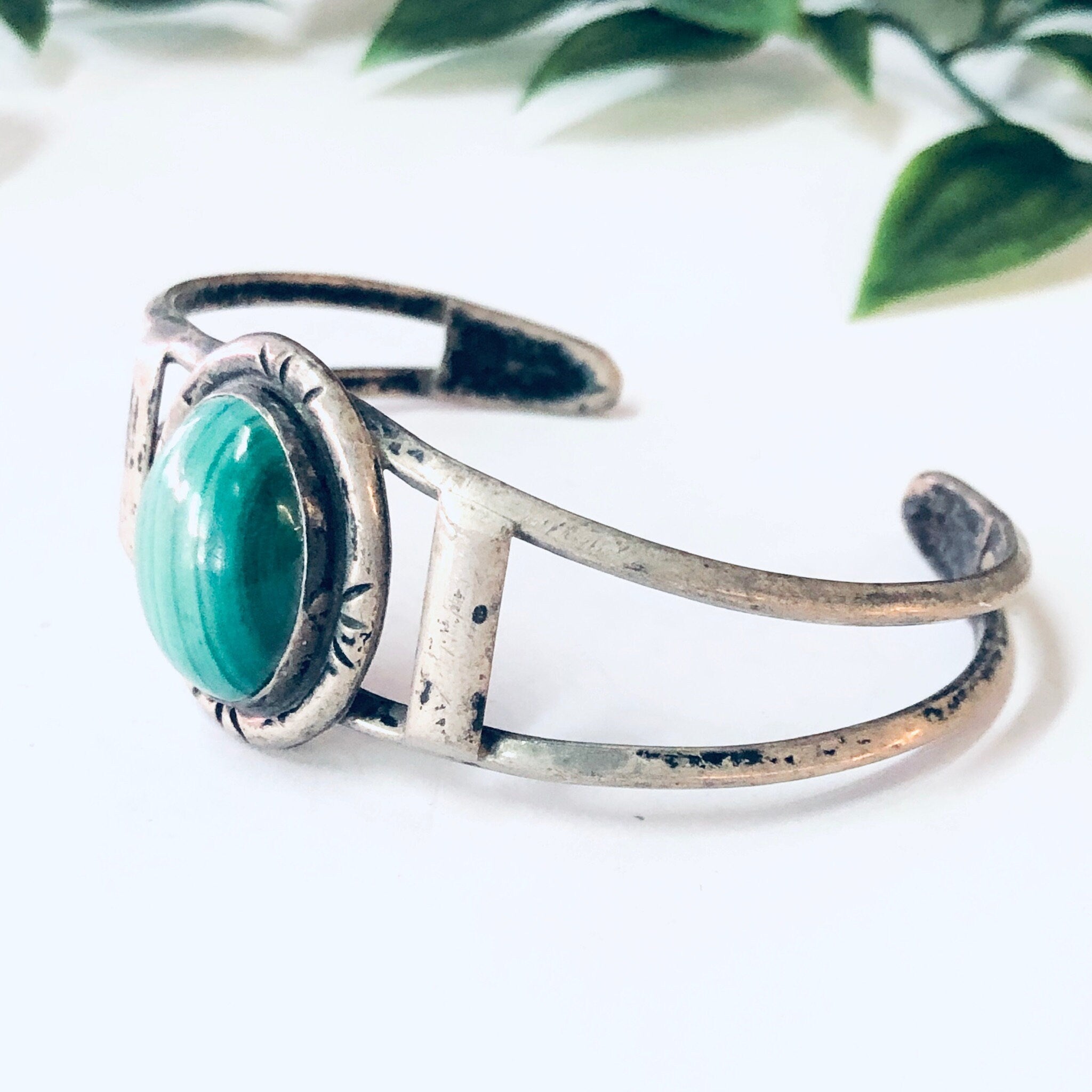 Vintage Bracelet, Cuff Bracelet, Vintage Cuff, Pewter Bracelet, Green Stone, Malachite Stone, Malachite Jewelry, Vintage Jewelry, Green
