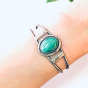 Vintage Bracelet, Cuff Bracelet, Vintage Cuff, Pewter Bracelet, Green Stone, Malachite Stone, Malachite Jewelry, Vintage Jewelry, Green