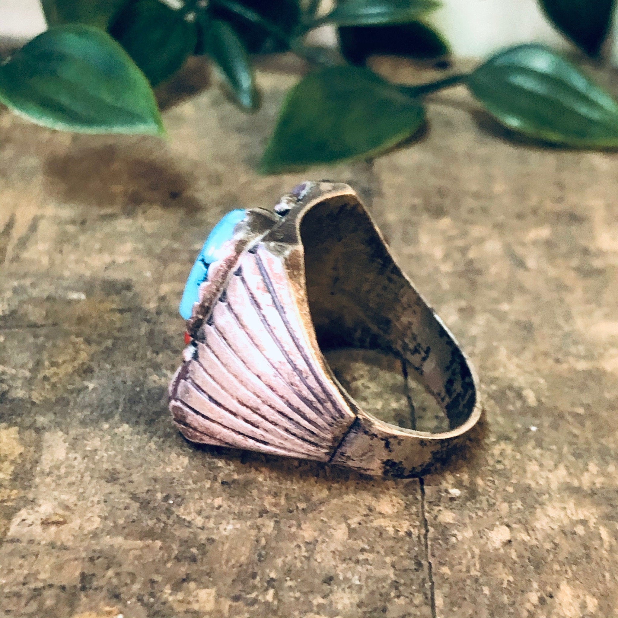 Vintage Ring, Silver Ring, Turquoise Jewelry, Coral Ring, Vintage Jewelry, Unique Ring, Large Ring, Red and Blue, Statement Ring, 925 Ring