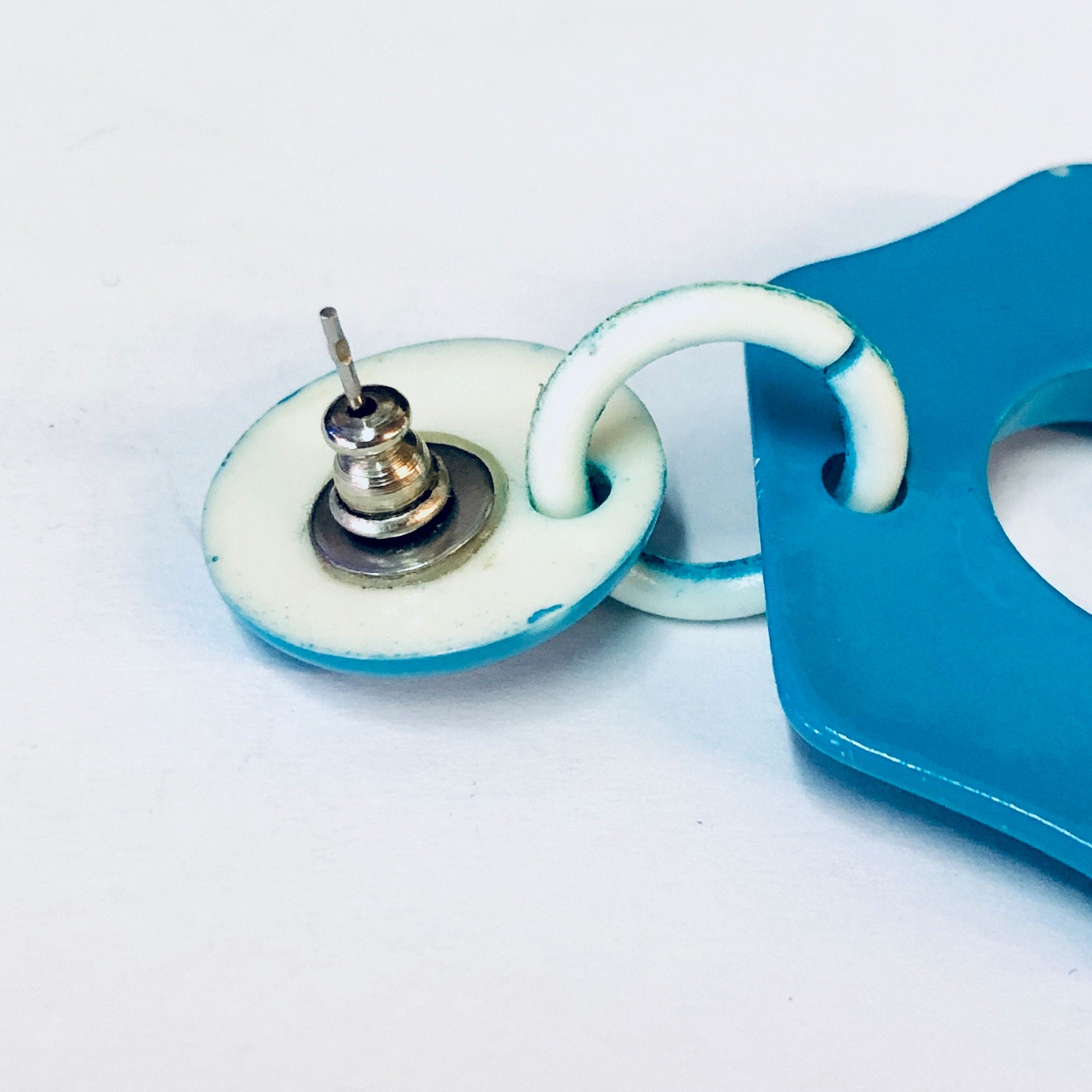 Vintage Earrings, Plastic Earrings, Blue Earrings, 80s Earrings, Dangle Earrings, Unique Jewelry, Bright Blue Jewelry, Marble Earrings,