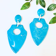 Vintage Earrings, Plastic Earrings, Blue Earrings, 80s Earrings, Dangle Earrings, Unique Jewelry, Bright Blue Jewelry, Marble Earrings,