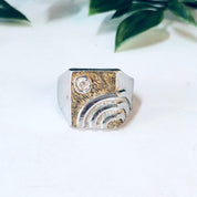Vintage Ring, Silver Ring, Statement Ring, Unique Jewelry, Vintage Jewelry, Mens Ring, Gold Accent Ring, Textured Silver, Large Ring, 925