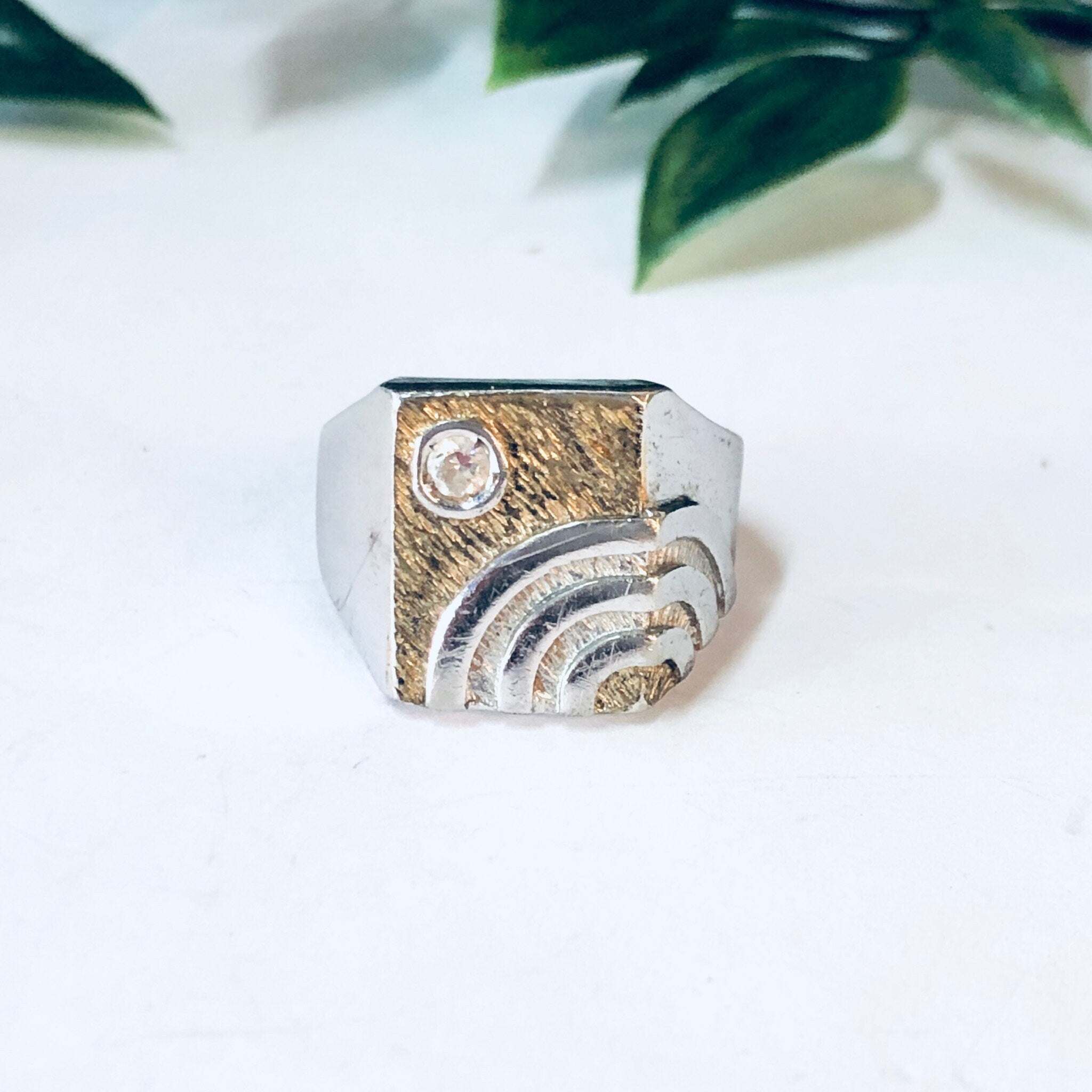 Vintage Ring, Silver Ring, Statement Ring, Unique Jewelry, Vintage Jewelry, Mens Ring, Gold Accent Ring, Textured Silver, Large Ring, 925