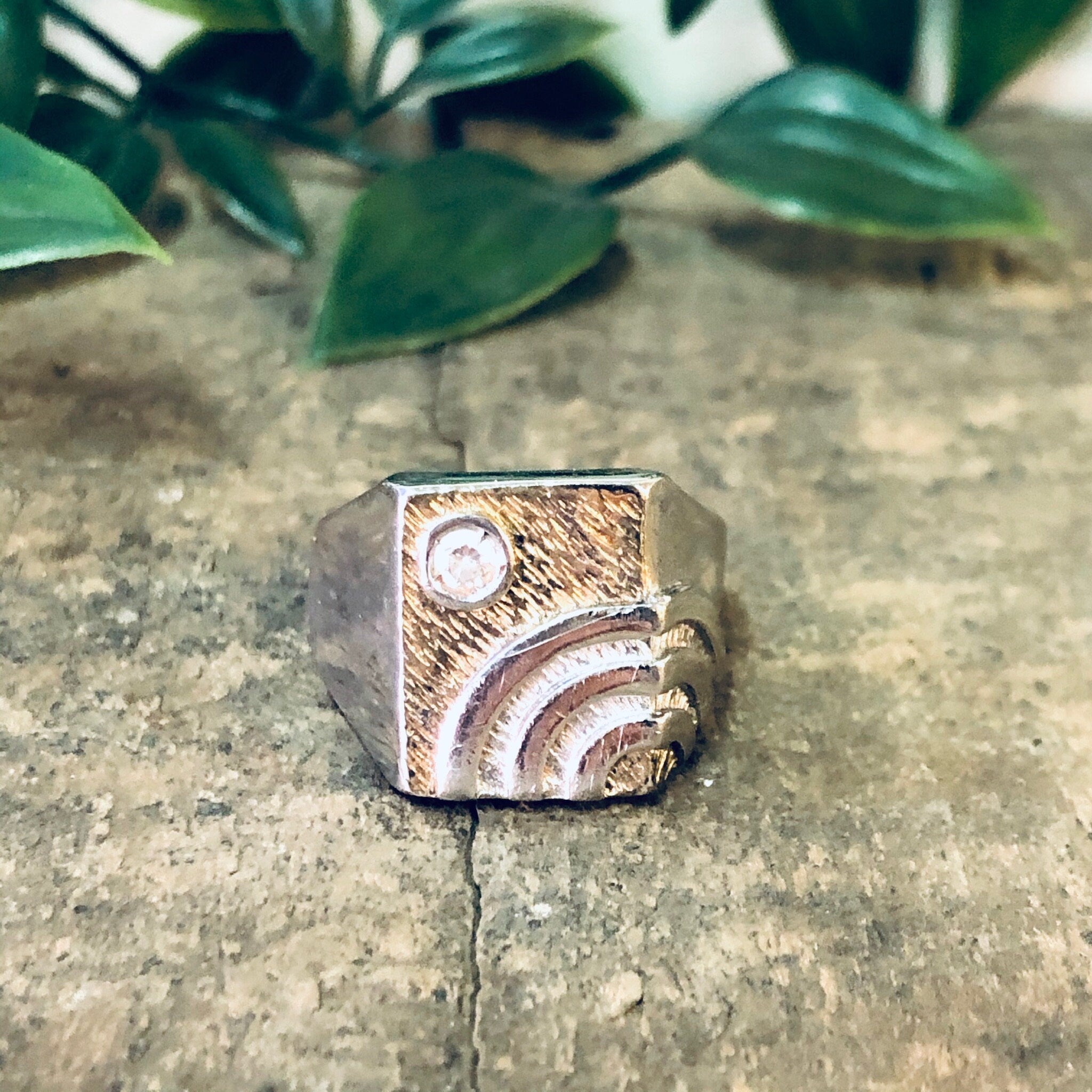 Vintage Ring, Silver Ring, Statement Ring, Unique Jewelry, Vintage Jewelry, Mens Ring, Gold Accent Ring, Textured Silver, Large Ring, 925