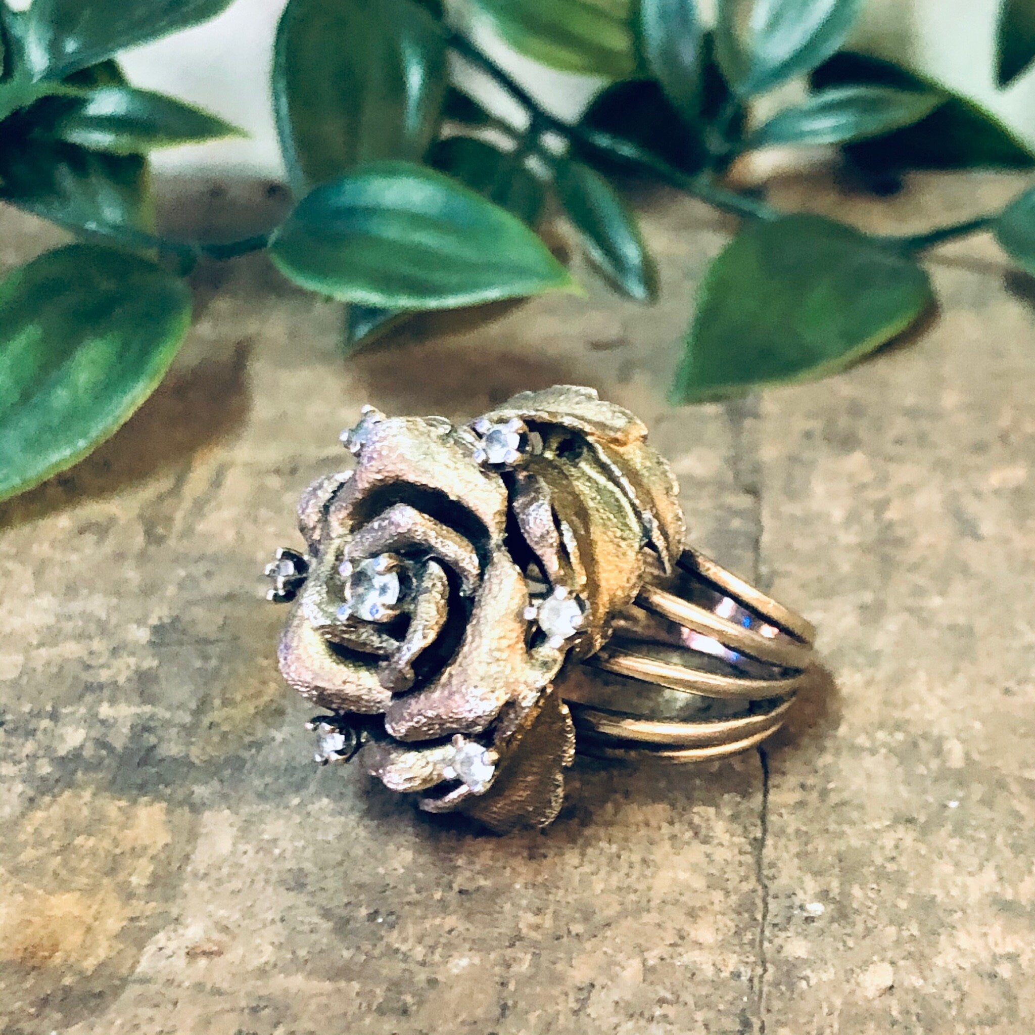 Vintage Ring, Silver Vermeil Ring, Les Bernard Ring, Rhinestone Ring, Flower Ring, Large Cocktail Ring, Silver Ring, Vermeil Ring, Floral