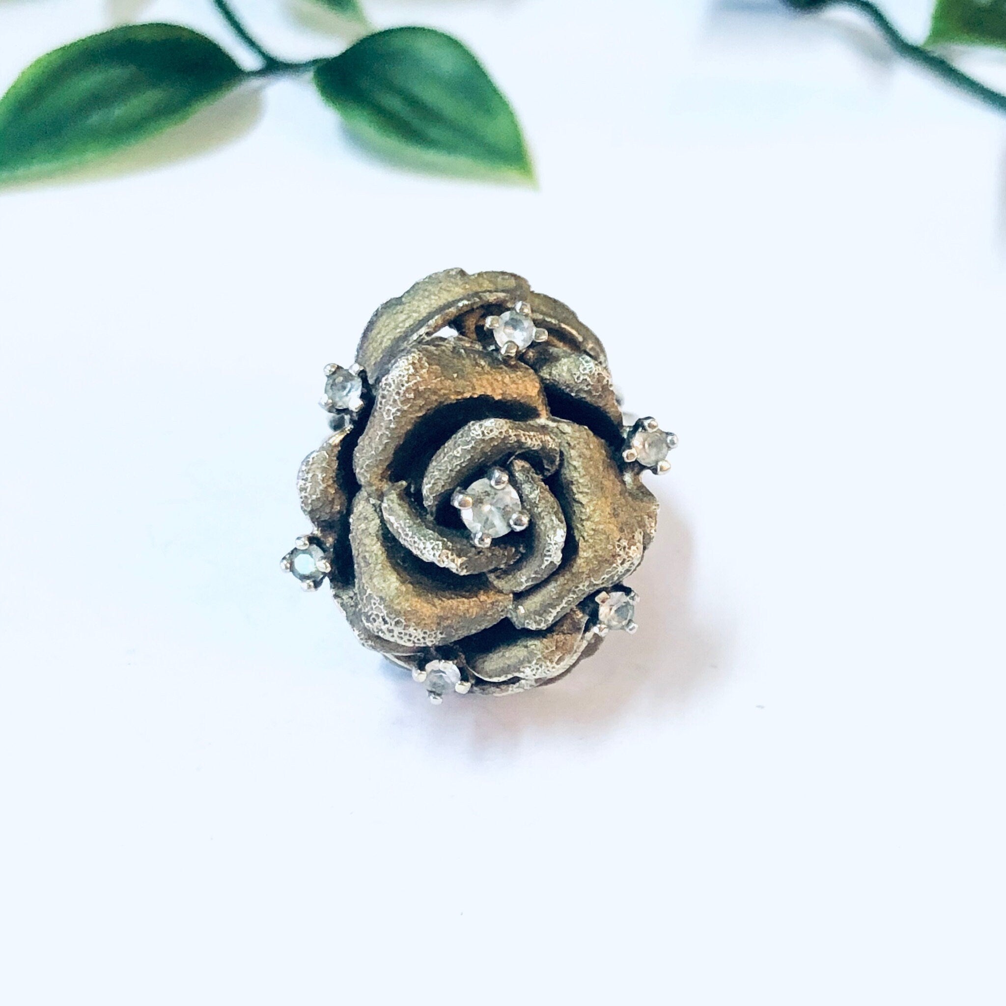 Vintage Ring, Silver Vermeil Ring, Les Bernard Ring, Rhinestone Ring, Flower Ring, Large Cocktail Ring, Silver Ring, Vermeil Ring, Floral