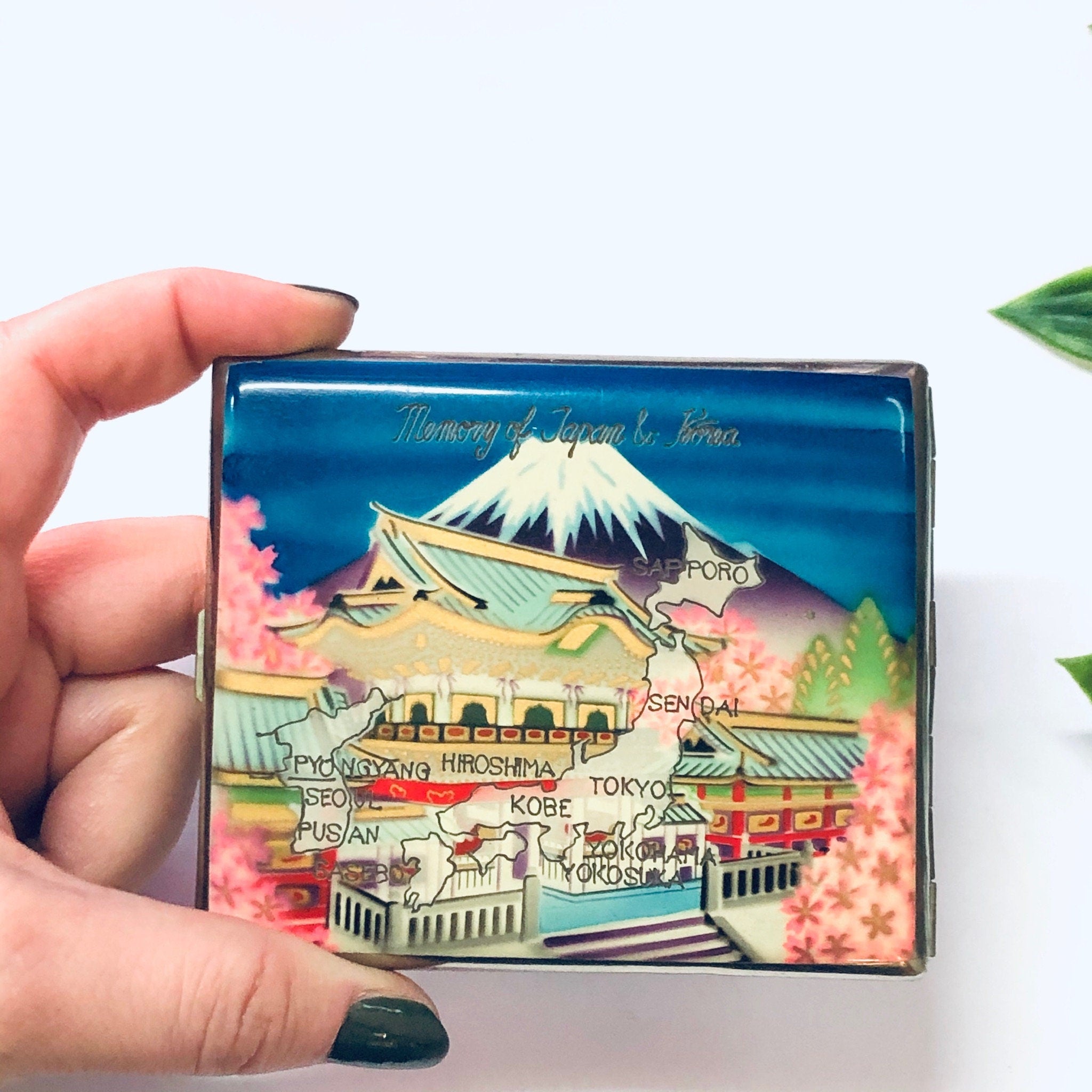 Vintage Case, Cigarette Case, Business Card Case, Souvenir From Japan, Souvenir From Korea, Map Souvenir, Map Case, Mountain Case, Blue Case