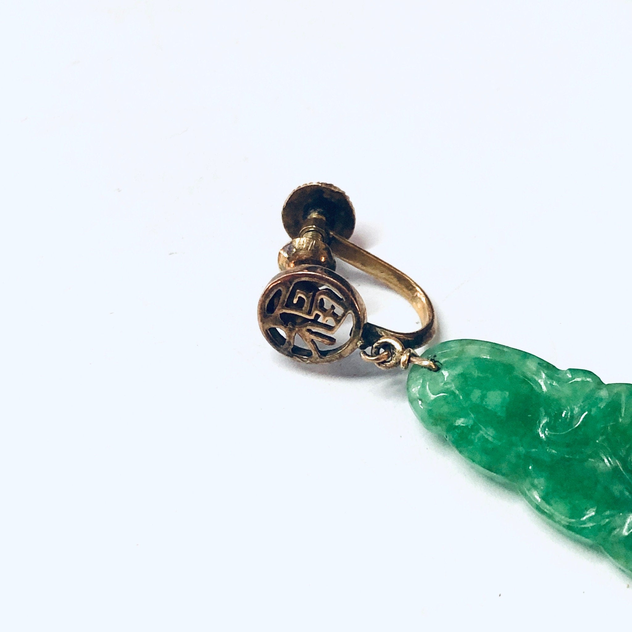 Vintage Earrings, Screw Back Earrings, 14K Gold Earrings, Yellow Gold, Jade Earrings, Jade and Gold, Green Jade Earrings, Unique Jewelry,
