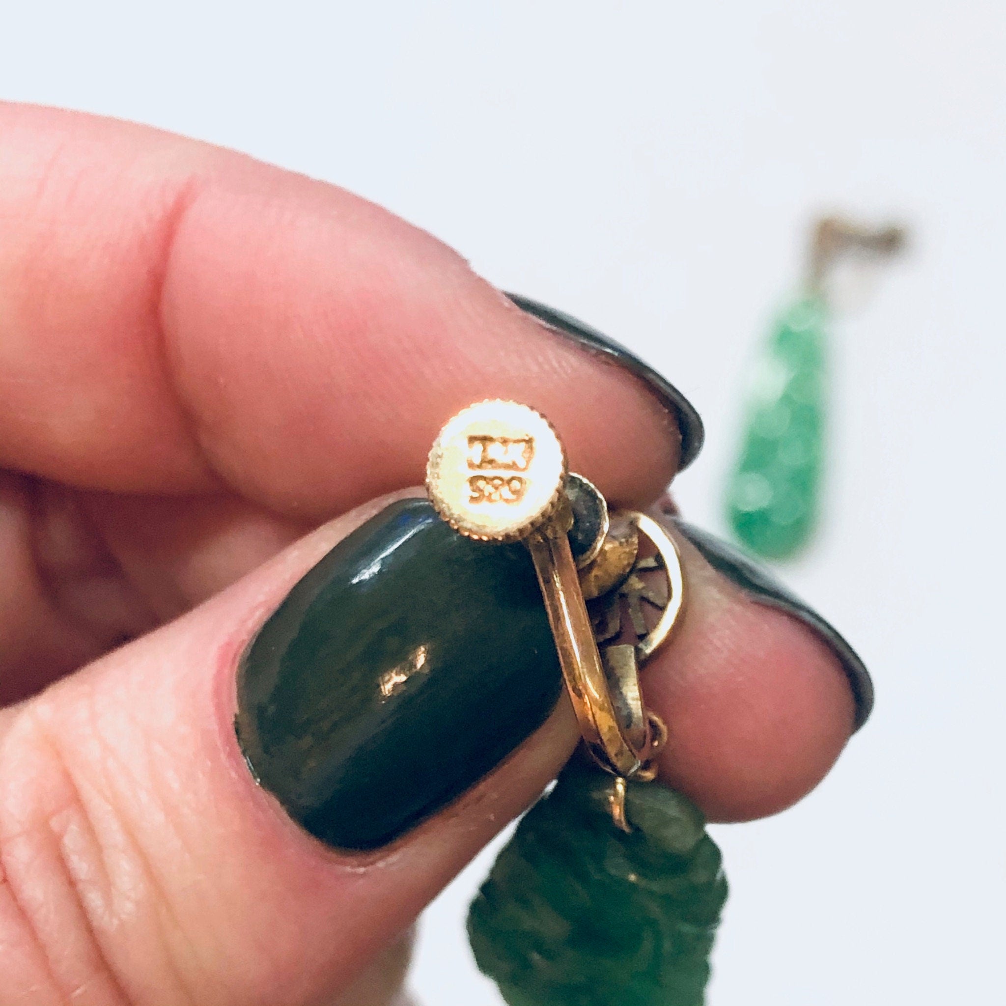 Vintage Earrings, Screw Back Earrings, 14K Gold Earrings, Yellow Gold, Jade Earrings, Jade and Gold, Green Jade Earrings, Unique Jewelry,