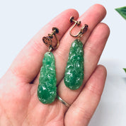 Vintage Earrings, Screw Back Earrings, 14K Gold Earrings, Yellow Gold, Jade Earrings, Jade and Gold, Green Jade Earrings, Unique Jewelry,
