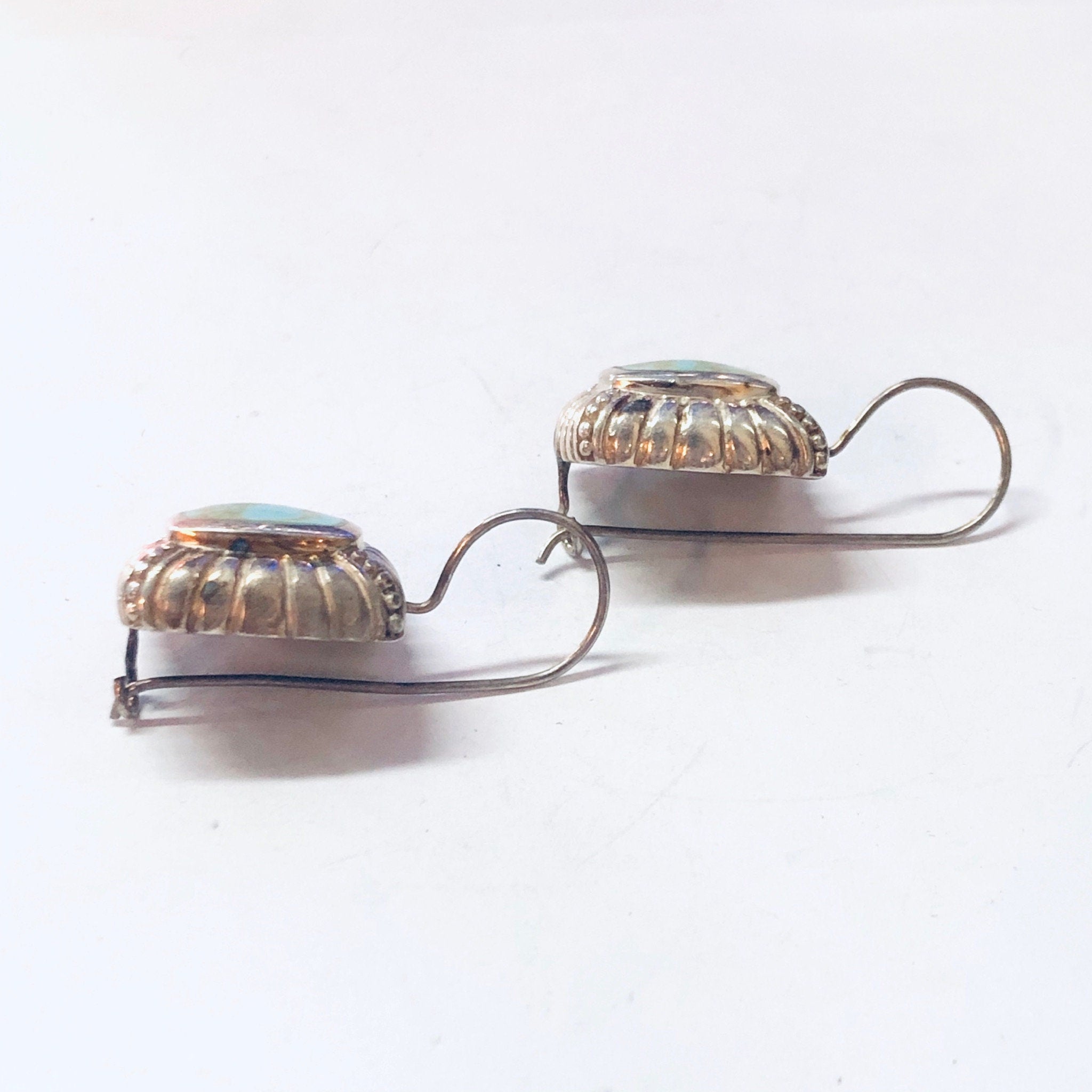 Vintage Earrings, Silver Earrings, Blue Stone, Green Stone, Turquoise Earrings, Dangle Earrings, Pierced Ears, Unique Earrings, Vintage 925