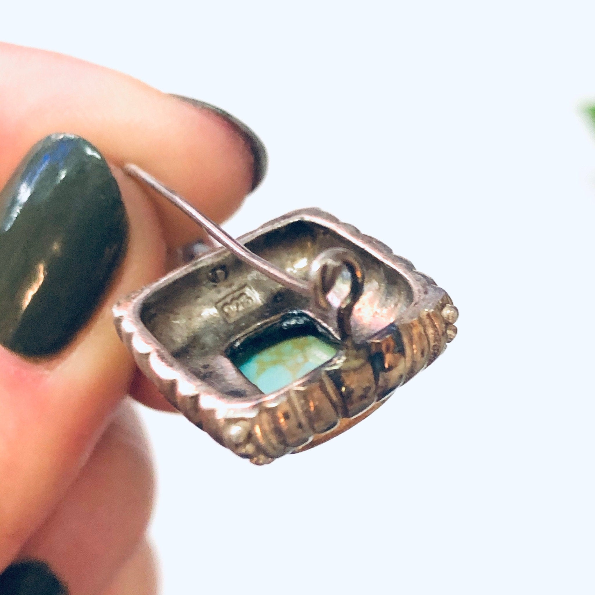 Vintage Earrings, Silver Earrings, Blue Stone, Green Stone, Turquoise Earrings, Dangle Earrings, Pierced Ears, Unique Earrings, Vintage 925