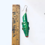 Vintage Earrings, Crocodile Earrings, Unique Jewelry, Animal Jewelry, Green Crocodile, Vintage Jewelry, Dangle Earrings, Pierced Ears, Green