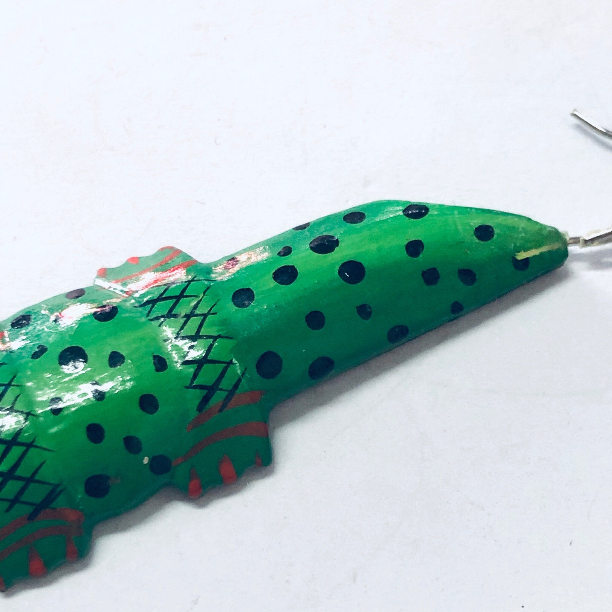 Vintage Earrings, Crocodile Earrings, Unique Jewelry, Animal Jewelry, Green Crocodile, Vintage Jewelry, Dangle Earrings, Pierced Ears, Green
