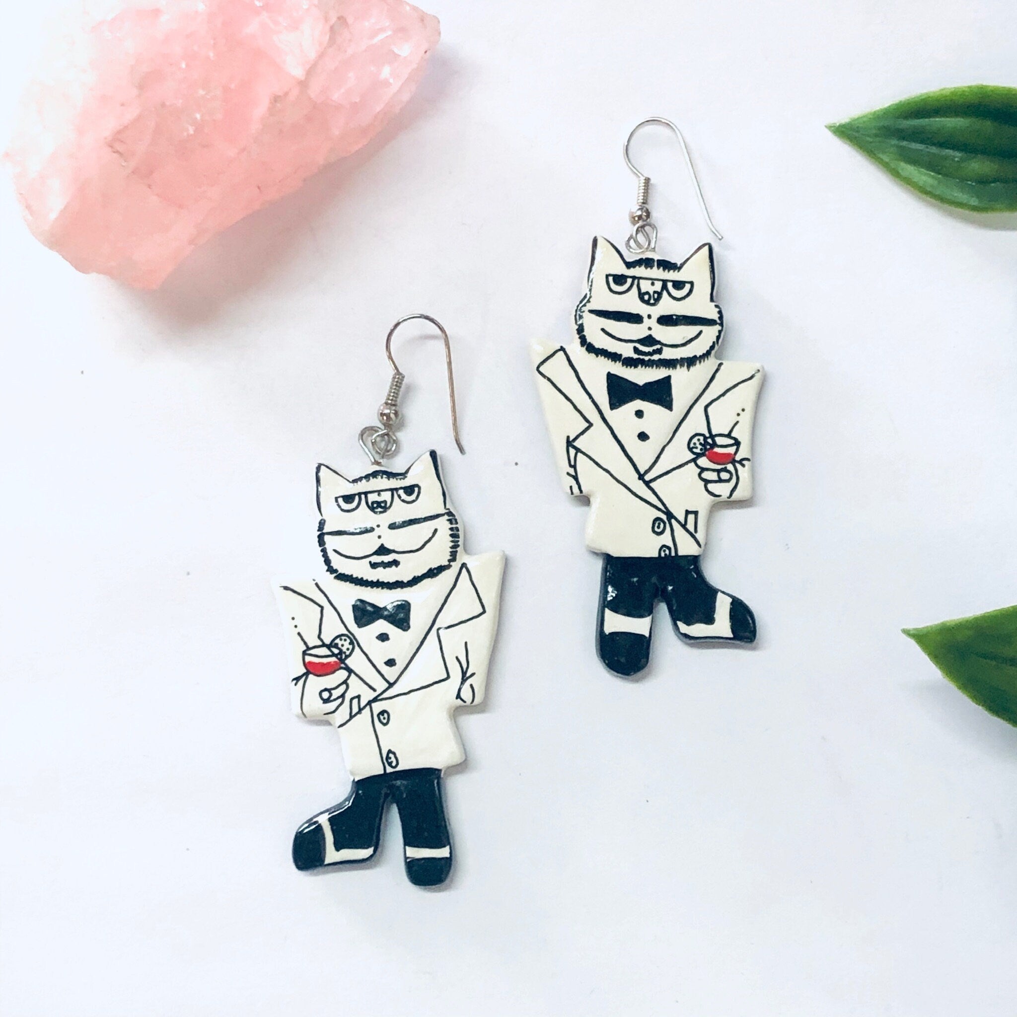 Vintage Cat Earrings, Kitty Cat, Funny Earrings, White Earrings, Earrings for Animal Lovers, White Earring, Vintage Jewelry, Costume Jewelry