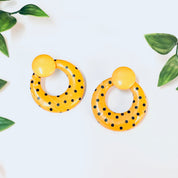 Vintage Earrings, Orange Earrings, Polka Dot Earrings, Polka Dot Jewelry, Orange and Black, Pierced Ears, Round Earrings, Costume Jewelry
