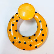 Vintage Earrings, Orange Earrings, Polka Dot Earrings, Polka Dot Jewelry, Orange and Black, Pierced Ears, Round Earrings, Costume Jewelry