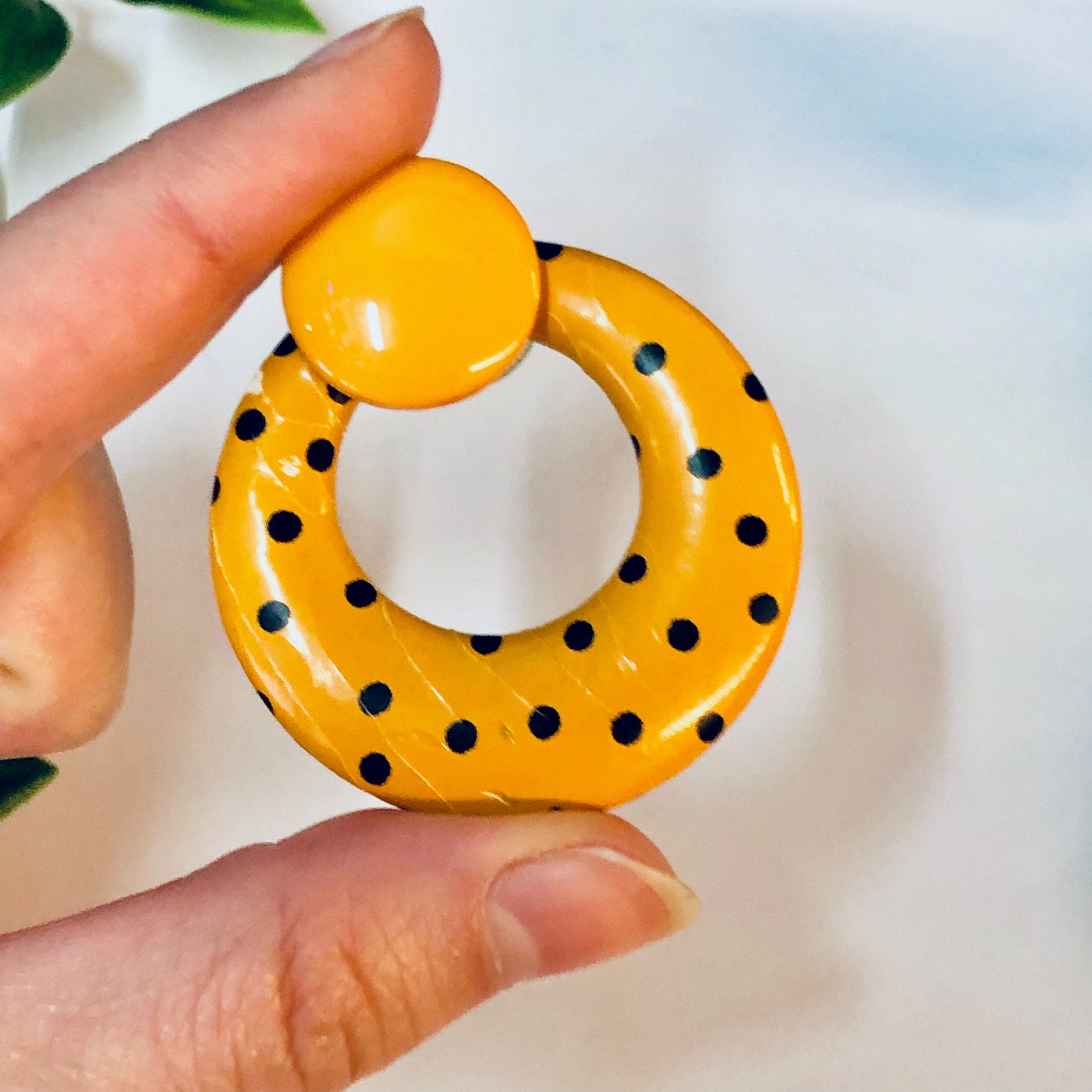 Vintage Earrings, Orange Earrings, Polka Dot Earrings, Polka Dot Jewelry, Orange and Black, Pierced Ears, Round Earrings, Costume Jewelry