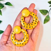 Vintage Earrings, Orange Earrings, Polka Dot Earrings, Polka Dot Jewelry, Orange and Black, Pierced Ears, Round Earrings, Costume Jewelry