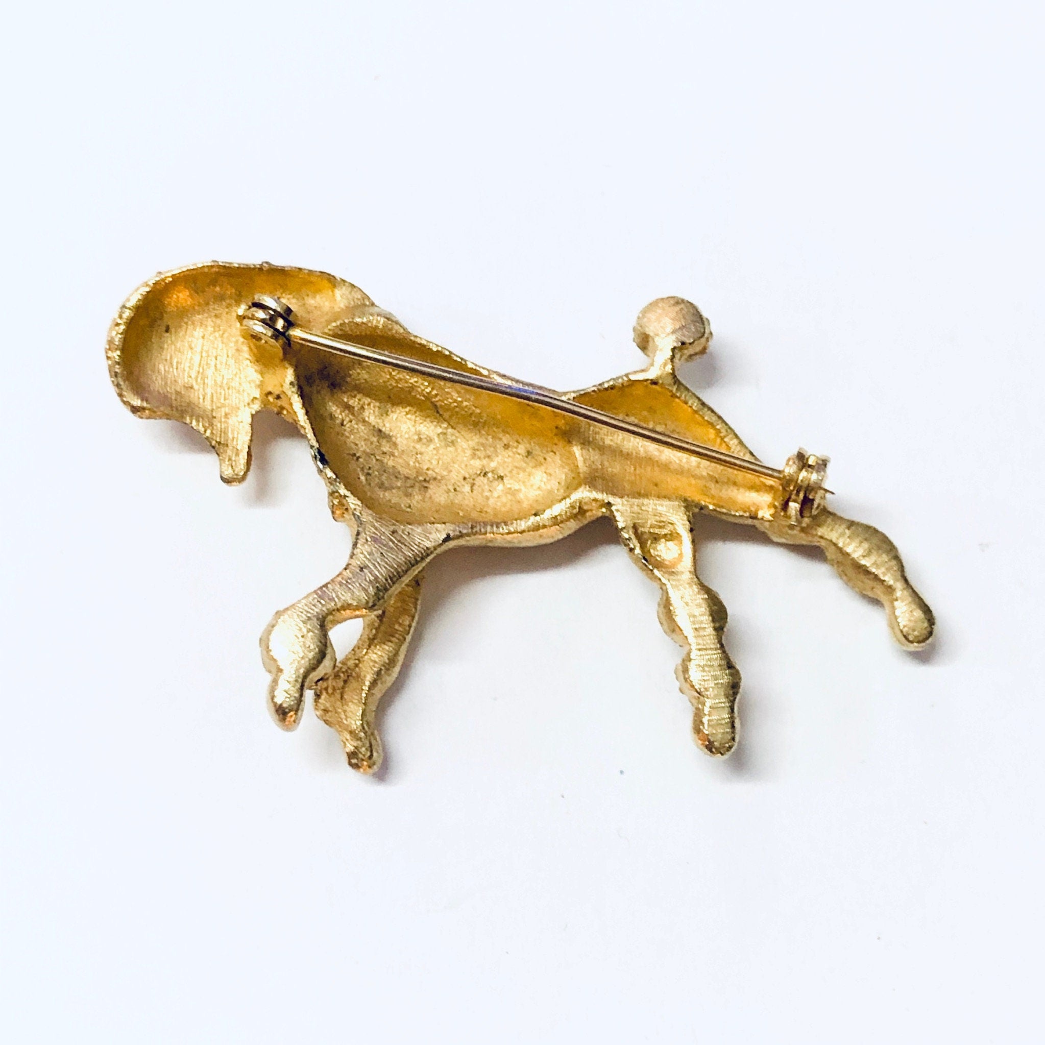 Vintage Brooch, Gold Toned Brooch, Vintage Pin, Poodle Brooch, Poodle Jewelry, Gemstone Poodle, Dog Jewelry, Dog Lover, Unique Pin, Vintage