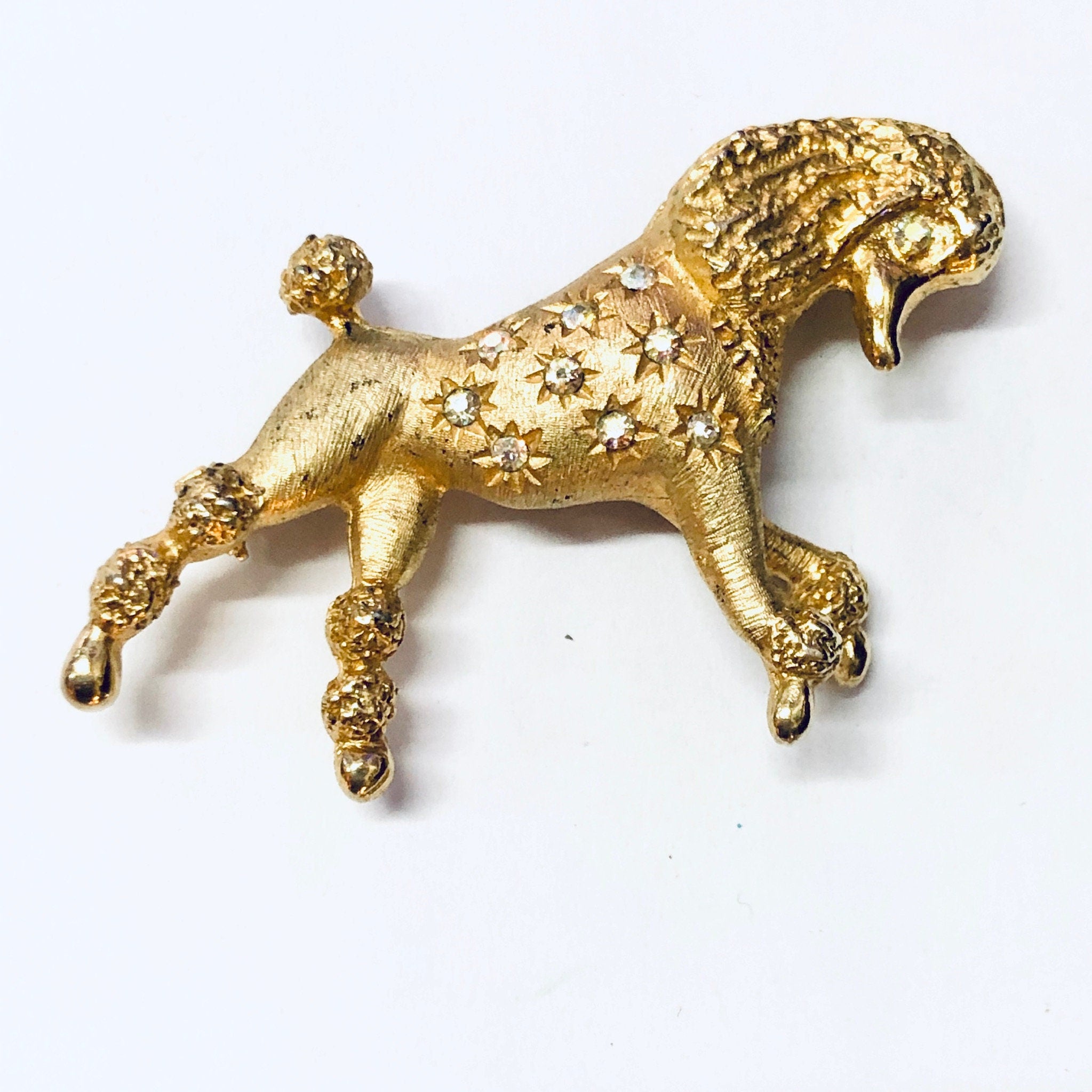 Vintage Brooch, Gold Toned Brooch, Vintage Pin, Poodle Brooch, Poodle Jewelry, Gemstone Poodle, Dog Jewelry, Dog Lover, Unique Pin, Vintage