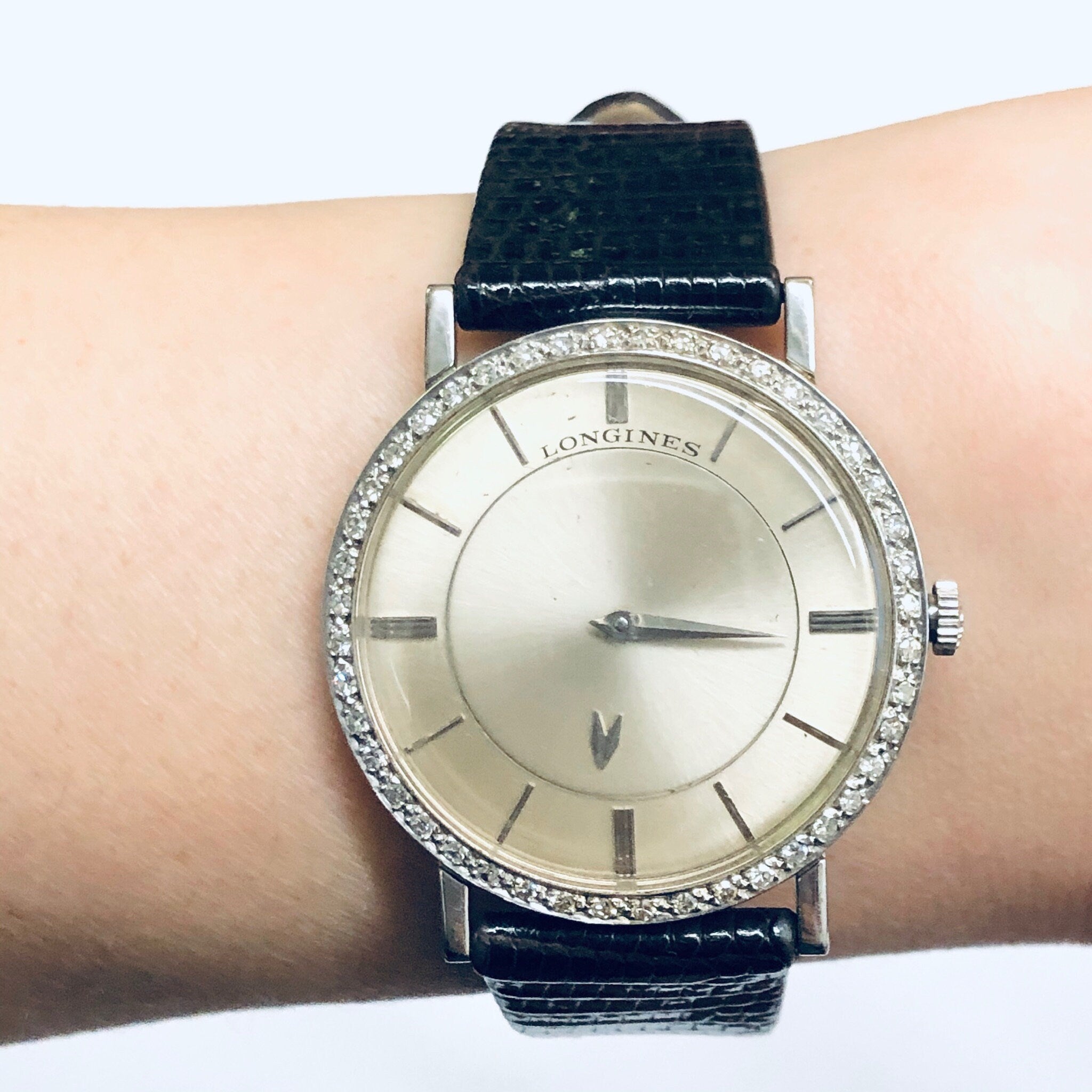 Vintage Watch, Longines Watch, Mystery Dial Longines, 18K White Gold, Diamond Bezel, Diamond Watch, Wristwatch, Working Watch, Unisex Watch