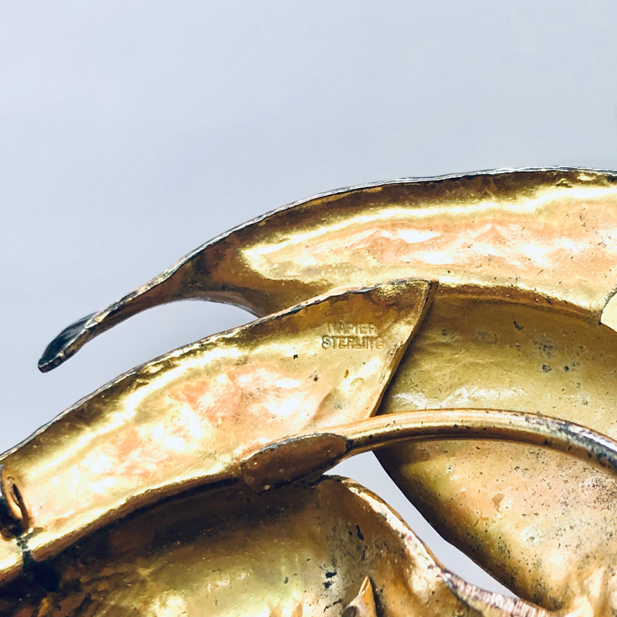 Vintage Brooch, Clip On Earrings, Napier Set, Sterling Silver Napier, Vermeil Napier Pin, Leaf Jewelry, Leaf Brooch, Silver Napier, Vermeil