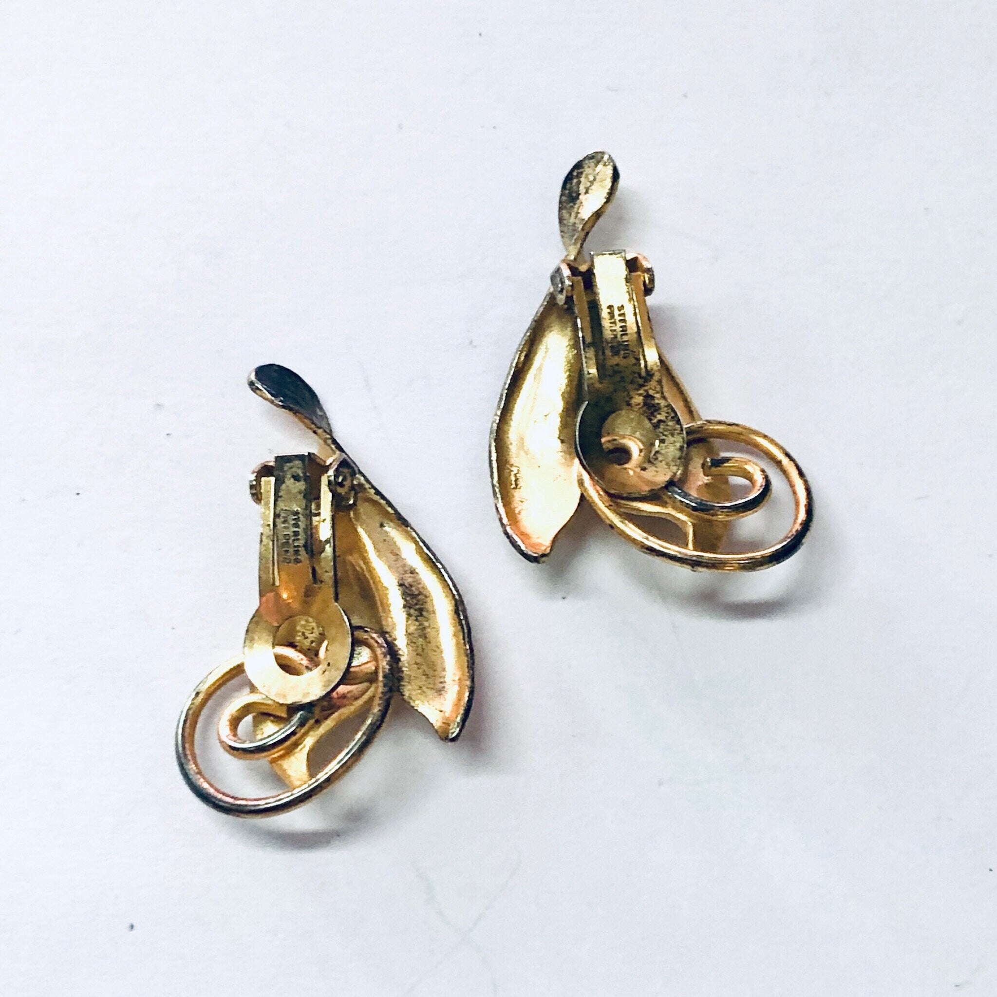 Vintage Brooch, Clip On Earrings, Napier Set, Sterling Silver Napier, Vermeil Napier Pin, Leaf Jewelry, Leaf Brooch, Silver Napier, Vermeil