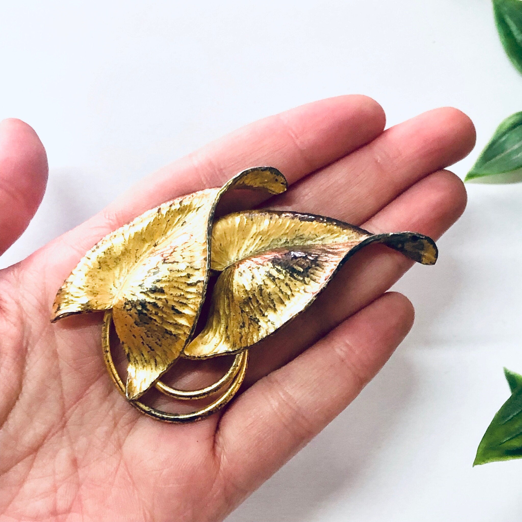 Vintage Brooch, Clip On Earrings, Napier Set, Sterling Silver Napier, Vermeil Napier Pin, Leaf Jewelry, Leaf Brooch, Silver Napier, Vermeil