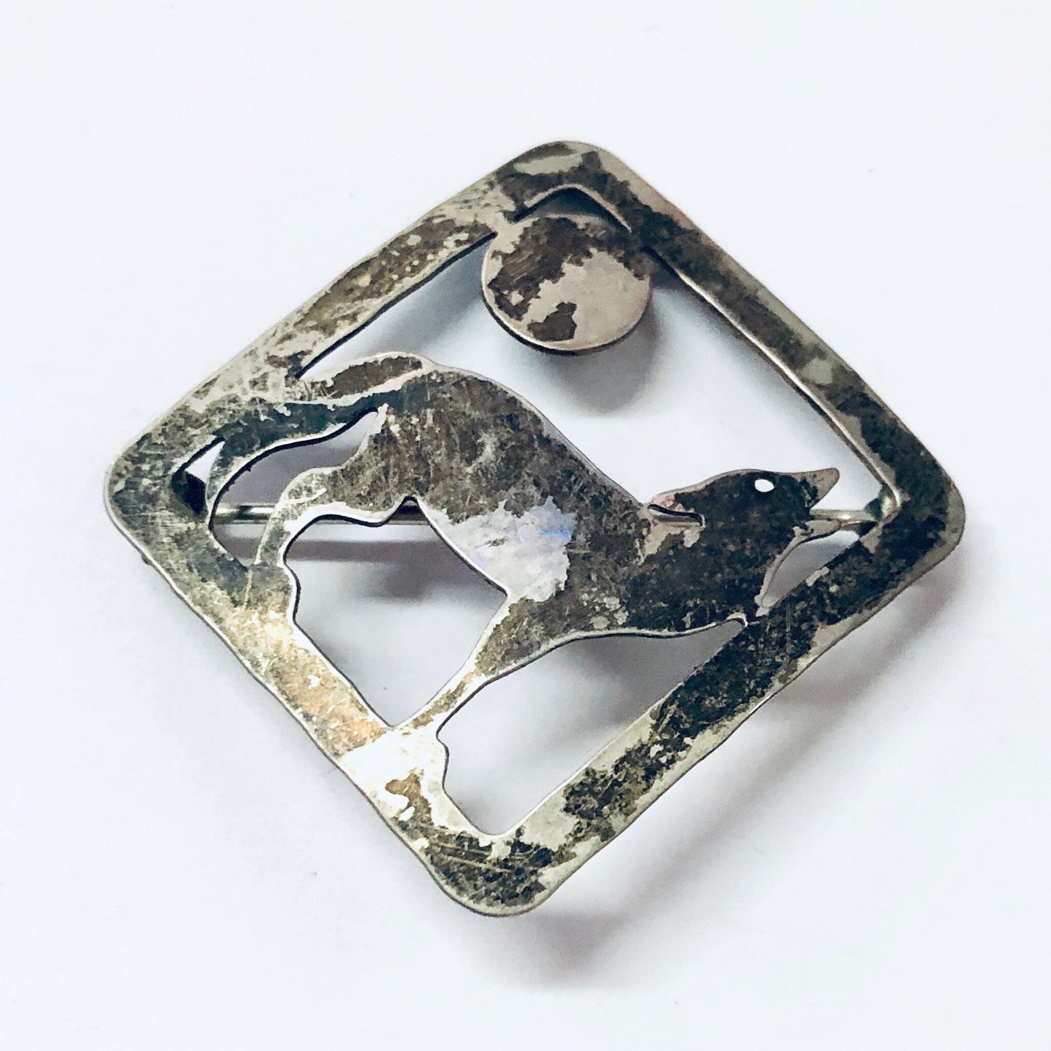 Vintage Brooch, Vintage Pin, Silver Brooch, Wolf Pin, Wolf Jewelry, Howl at the Moon, Wolf Howl, Cut out Pin, Animal Jewelry, Moon Pin, 925
