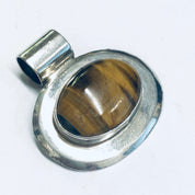 Tigers Eye Pendant, Vintage Silver Pendant, Tigers Eye Jewelry, Vintage Necklace Charm, Oval Shape Pendant